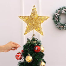 Load image into Gallery viewer, Christmas 12 inch Glitter Gold Star Tree Topper Lighted with Warm Yellow LED Lights for Xmas Tree Decorations, Indoor Decor

