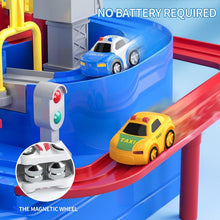 Load image into Gallery viewer, Kids Race Track Car Adventure Toy for Toddlers, Car Rescue Adventure Toys with 4 Mini Car 6 Buttons for 3-7 Years Old Boys Girls, Manually Operated Car Playset Education Toys for Kids Age 3+, Blue
