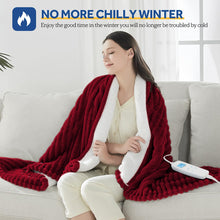 Load image into Gallery viewer, Heated Blanket Electric Throw, 50"x60" Heating Blanket Throw, 6 Heat Levels &amp; 1-8 Hours Auto-off over-Heat Protection, Ribbed Flannel to Sherpa, Machine Washable, Red
