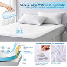 Load image into Gallery viewer, Waterproof Mattress Protector Full Size - 100% Organic Cotton Hypoallergenic Breathable Mattress Pad Cover, 18” Deep Pocket, Vinyl Free - 54”x75”
