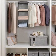 Load image into Gallery viewer, Hanging Closet Organizer Storage 3 Shelf Cloth Hanging Shelves for Closet Space Saver Easy Mount Foldable Gray 2 Pack
