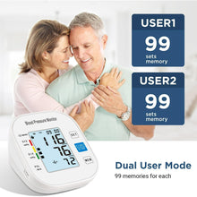 Load image into Gallery viewer, Blood Pressure Monitors for Home Use，Automatic Upper Arm Blood Pressure Cuff BP Machine with Backlit Display for 2 Users, White
