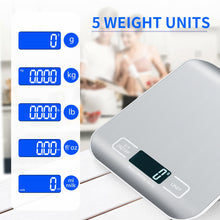 Load image into Gallery viewer, Food Scale 22lb Digital Kitchen Scale with 1g/0.05oz Precise Graduation, 5 Units LCD Display Scale for Cooking/Baking in KG, G, oz, ml, and lb, Easy Clean Stainless Steel and Tempered Glass
