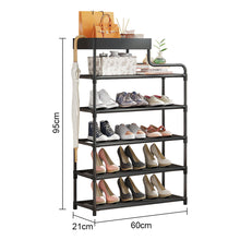 Load image into Gallery viewer, 6-Tier Free Standing Shoe Rack, 39.7In Shoe Shelf, Entryway Shoe Organizer Storage Cabinet, with 5 Fabric Shelves and Storage Top for Bags or Shoes, Black
