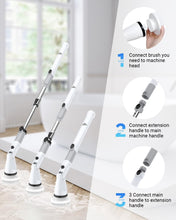 Load image into Gallery viewer, Electric Spin Scrubber, Cordless Power Brush Floor Scrubber with Adjustable Extension Arm and 4 Replaceable Bathroom Cleaning Brush Heads, Ideal for Tub, Tile, and Floor Cleaning , White
