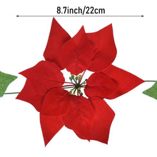 Load image into Gallery viewer, 2PCS Poinsettia Christmas Flowers Decorations Garland String Lights - 6.5FT Xmas Tree Artificial Ornaments Indoor/Outdoor Party Decor with Holly Leaves &amp; Timer (Not Batteries)
