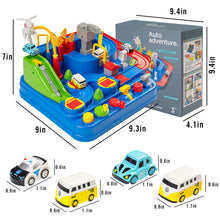 Load image into Gallery viewer, Kids Race Track Car Adventure Toy for Toddlers, Car Rescue Adventure Toys with 4 Mini Car 6 Buttons for 3-7 Years Old Boys Girls, Manually Operated Car Playset Education Toys for Kids Age 3+, Blue
