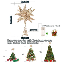 Load image into Gallery viewer, Funsmile Christmas Tree Topper Star 3D Hollow Metal Christmas Treetop Battery Operated with Light for Christmas Home Decoration 8in Silver
