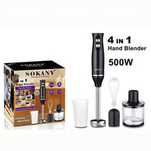 Load image into Gallery viewer, Immersion Hand Blender 4-in-1 500W Stick Blender with Chopper Beaker Whisk 2 Speed for Smoothies Shakes Sauces,Black
