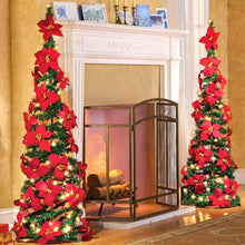 Load image into Gallery viewer, 2PCS Poinsettia Christmas Flowers Decorations Garland String Lights - 6.5FT Xmas Tree Artificial Ornaments Indoor/Outdoor Party Decor with Holly Leaves &amp; Timer (Not Batteries)
