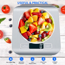 Load image into Gallery viewer, Food Scale 22lb Digital Kitchen Scale with 1g/0.05oz Precise Graduation, 5 Units LCD Display Scale for Cooking/Baking in KG, G, oz, ml, and lb, Easy Clean Stainless Steel and Tempered Glass
