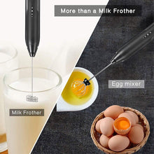 Load image into Gallery viewer, Milk Frother Wand Drink Mixer - Durable Handheld Milk Frother Electric Whisk - Easy-Clean Stainless Steel Frother Wand &amp; Mini Blender - Electric Coffee Frother for Milk Coffee Lattes -Black
