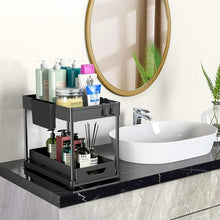 Load image into Gallery viewer, Mighty Rock 2 Pack Under Sink Organizer, Under Bathroom Cabinet Organizer with Hooks Hanging Cup, Multi-Purpose Storage Shelf for Kitchen Bathroom, Black
