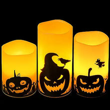 Load image into Gallery viewer, Halloween Flameless Candles Flickering Remote Timer Battery Operated Pumpkin Halloween Theme Decoration Set of 3
