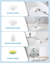 Load image into Gallery viewer, Electric Spin Scrubber, Cordless Power Brush Floor Scrubber with Adjustable Extension Arm and 4 Replaceable Bathroom Cleaning Brush Heads, Ideal for Tub, Tile, and Floor Cleaning , White
