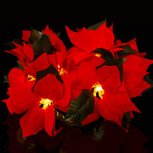 Load image into Gallery viewer, 2PCS Poinsettia Christmas Flowers Decorations Garland String Lights - 6.5FT Xmas Tree Artificial Ornaments Indoor/Outdoor Party Decor with Holly Leaves &amp; Timer (Not Batteries)
