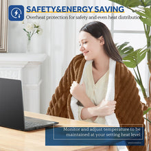 Load image into Gallery viewer, Heated Blanket Electric Throw, 50"x60" Heating Blanket Throw, 6 Heat Levels &amp; 1-8 Hours Auto-off over-Heat Protection, Ribbed Flannel to Sherpa, Machine Washable, Brown
