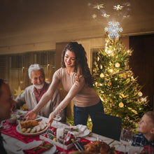 Load image into Gallery viewer, Christmas Tree Topper, 9.6” Snowflake Tree Toppers Lighted Indoor with Rotating 3D Silver Snowflake LED Projector Hollow Glitter Lighted for Tree Christmas Decorations Holiday Ornaments
