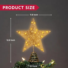 Load image into Gallery viewer, Christmas 12 inch Glitter Gold Star Tree Topper Lighted with Warm Yellow LED Lights for Xmas Tree Decorations, Indoor Decor

