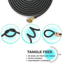 Load image into Gallery viewer, 25 Ft Expandable Garden Hose, Latex Water Hose with Holder, No-Kink Lightweight Flexible Hose with 3/4 Inch Solid Fittings, Extra Strong Brass Connectors and 8 Spray Nozzle, Black

