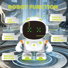 Load image into Gallery viewer, Kids Robot Toys Smart Spacemen Toys With Dynamic LED Eyes, Interactive Robots with Touch Sensor,Voice Control,Sing,Dance Christmas Birthday Gift Toys
