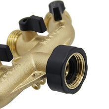 Load image into Gallery viewer, 4 Way Brass Hose Splitter Aedavey Solid Brass Hose Connector 3/4&quot; Hose Spigot Adapter Garden Hose Faucet Manifold with 4 Valves
