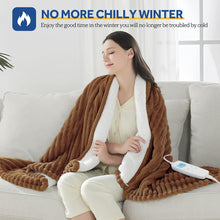 Load image into Gallery viewer, Heated Blanket Electric Throw, 50"x60" Heating Blanket Throw, 6 Heat Levels &amp; 1-8 Hours Auto-off over-Heat Protection, Ribbed Flannel to Sherpa, Machine Washable, Brown
