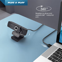 Load image into Gallery viewer, Webcam with Microphone, 1080P FHD Webcam with Privacy Cover, Plug and Play USB Web Camera for Desktop &amp; Laptop Conference, Meeting, Zoom, Skype, Facetime, Windows, Linux, and macOS
