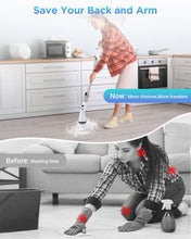 Load image into Gallery viewer, Electric Spin Scrubber, Cordless Power Brush Floor Scrubber with Adjustable Extension Arm and 4 Replaceable Bathroom Cleaning Brush Heads, Ideal for Tub, Tile, and Floor Cleaning , White
