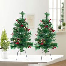 Load image into Gallery viewer, 24in Artificial Christmas Trees Set of 2 Pre-Lit Mini Christmas Trees with 30 LED Lights, Pine, Berries for Indoor Outdoor Decor
