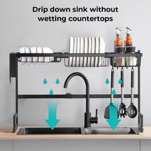 Load image into Gallery viewer, Kibhous Over Sink Dish Drying Rack - Large Dish Drainer Adjustable Drying Rack (26.5" to 33.5" W), Large Capacity Stainless Steel Dish Rack, Multifunctional Kitchen Organizers and Storage Rack, Black
