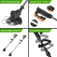 Load image into Gallery viewer, Cordless Electric Lawn Trimmer Weed Wacker - 21V Grass Trimmer Lawn Edger with 2.0Ah Li-Ion Battery Powered and 3 Types Cutting Blade, Tool for Lawn Care and Garden Yard Work
