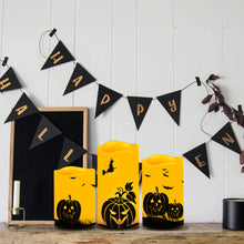 Load image into Gallery viewer, Halloween Flameless Candles Flickering Remote Timer Battery Operated Pumpkin Halloween Theme Decoration Set of 3
