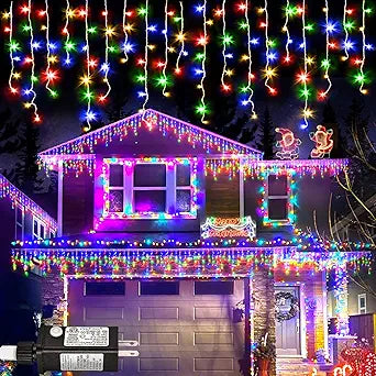Christmas Icicle Lights String Lights 33ft 400 LED 8 Modes Waterproof Timer for Holiday Party Wedding, Multicolor