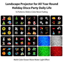 Load image into Gallery viewer, Movsou Halloween Outdoor Projector Lights, Upgraded Holiday Projectors,16 HD Slides LED Waterproof Light (Ocean Wave &amp; Patterns) for Outside Home Party Xmas Decor
