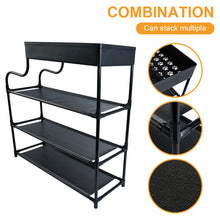 Load image into Gallery viewer, 4-Tier Free Standing Shoe Rack, 24.8 in Shoe Shelf, Entryway Shoe Organizer Storage Cabinet, with 3 Fabric Shelves and Storage Top for Bags or Shoes, Black
