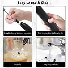 Load image into Gallery viewer, Milk Frother Wand Drink Mixer - Durable Handheld Milk Frother Electric Whisk - Easy-Clean Stainless Steel Frother Wand &amp; Mini Blender - Electric Coffee Frother for Milk Coffee Lattes -Black
