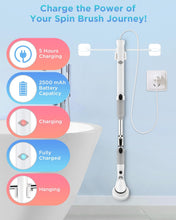 Load image into Gallery viewer, Electric Spin Scrubber, Cordless Power Brush Floor Scrubber with Adjustable Extension Arm and 4 Replaceable Bathroom Cleaning Brush Heads, Ideal for Tub, Tile, and Floor Cleaning , White
