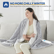 Load image into Gallery viewer, Heated Blanket Electric Throw, 50"x60" Heating Blanket Throw, 6 Heat Levels &amp; 1-8 Hours Auto-Off Over-heat Protection, Ribbed Flannel to Sherpa, Machine Washable, Gray
