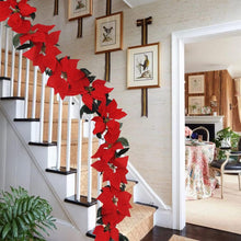 Load image into Gallery viewer, 2PCS Poinsettia Christmas Flowers Decorations Garland String Lights - 6.5FT Xmas Tree Artificial Ornaments Indoor/Outdoor Party Decor with Holly Leaves &amp; Timer (Not Batteries)
