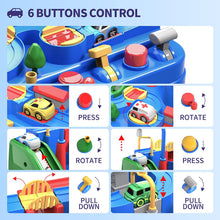 Load image into Gallery viewer, Kids Race Track Car Adventure Toy for Toddlers, Car Rescue Adventure Toys with 4 Mini Car 6 Buttons for 3-7 Years Old Boys Girls, Manually Operated Car Playset Education Toys for Kids Age 3+, Blue
