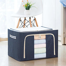 Load image into Gallery viewer, Mighty Rock 3 Pack Extra Large Clothes Storage Bins - Foldable Metal Frame Storage Box - Stackable Linen Fabric Organizer Set with Carrying Handles and Clear Window , Wave point 100L
