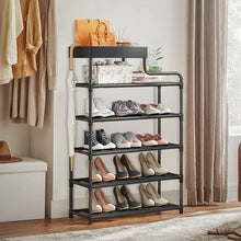 Load image into Gallery viewer, 6-Tier Free Standing Shoe Rack, 39.7In Shoe Shelf, Entryway Shoe Organizer Storage Cabinet, with 5 Fabric Shelves and Storage Top for Bags or Shoes, Black
