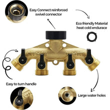 Load image into Gallery viewer, 4 Way Brass Hose Splitter Aedavey Solid Brass Hose Connector 3/4&quot; Hose Spigot Adapter Garden Hose Faucet Manifold with 4 Valves
