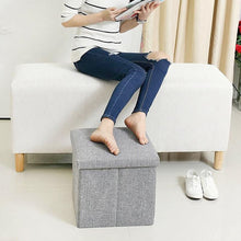 Load image into Gallery viewer, 12 Inch Linen Storage Ottoman Cube,Square Ottoman Foot Rest Stool with Memory Foam Seat, Foldable Storage Boxes Chest, Grey
