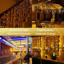 Load image into Gallery viewer, Uncahome 99ft Christmas Icicle Lights, Curtain Fairy Icicle String Lights with 228 Drops, Led Christmas Twinkle Lights for Holiday, Party, Christmas Decorations, Yellow
