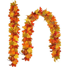 Load image into Gallery viewer, Funsmile 2 Pack Fall Garland Maple Leaf Autumn Decor for Home Artificial Fall Foliage Garland Thanksgiving Decor for Home Wedding Fireplace Party

