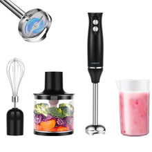 Load image into Gallery viewer, Immersion Hand Blender 4-in-1 500W Stick Blender with Chopper Beaker Whisk 2 Speed for Smoothies Shakes Sauces,Black
