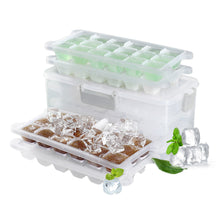 Load image into Gallery viewer, Kibhous 4 Pcs Ice Cube Trays with Lid and Bin, Silicone Plastic Ice Cube Molds for Freezer with Ice Box (72 Ice Cubes)
