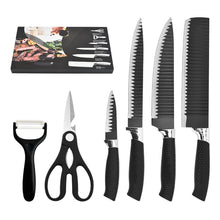 Load image into Gallery viewer, Kibhous 6 Pcs Kitchen Knife Set, Professional Chef Knife Set, Stainless Steel with Peeler Scissors Gift Case, Easy-Grip Handle, Rust-proof, Black

